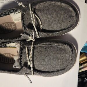 Hey Dude Youth Chambray Woven Shoes - Gray and White